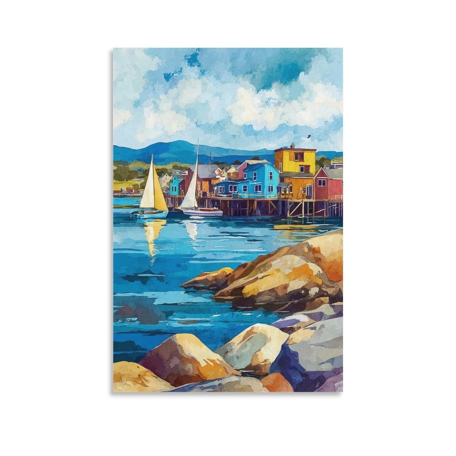 Monterey Bay Poster 20x30inch(50x75cm) Vintage Watercolor Canvas Art