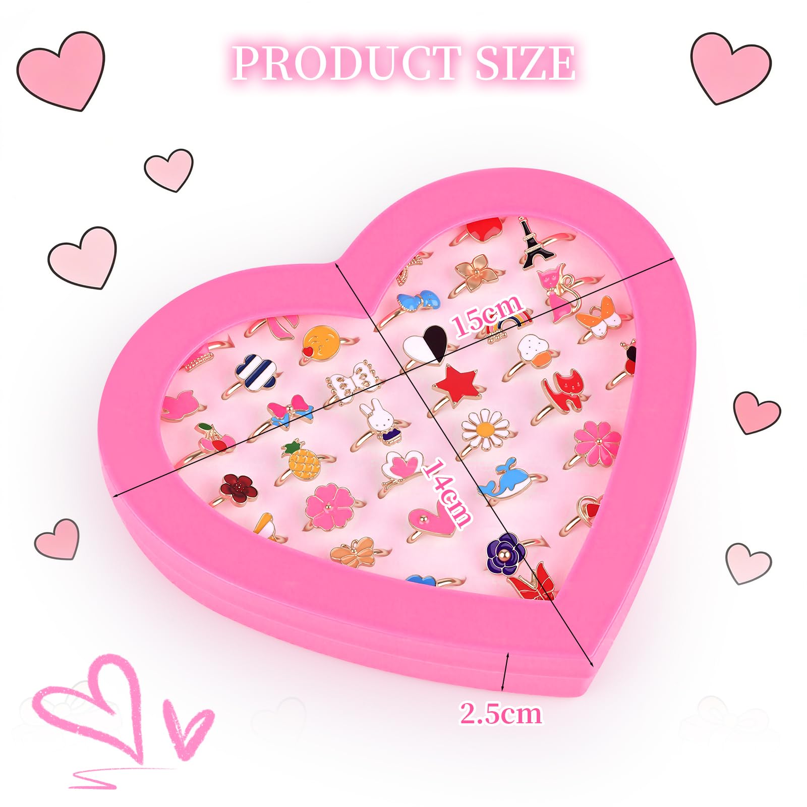 Gaethra Adjustable Girls Rings, 36 Pieces Adjustable Rings, Little Girls Rings Kids Birthday Gift Rings With Heart Shaped Box 3