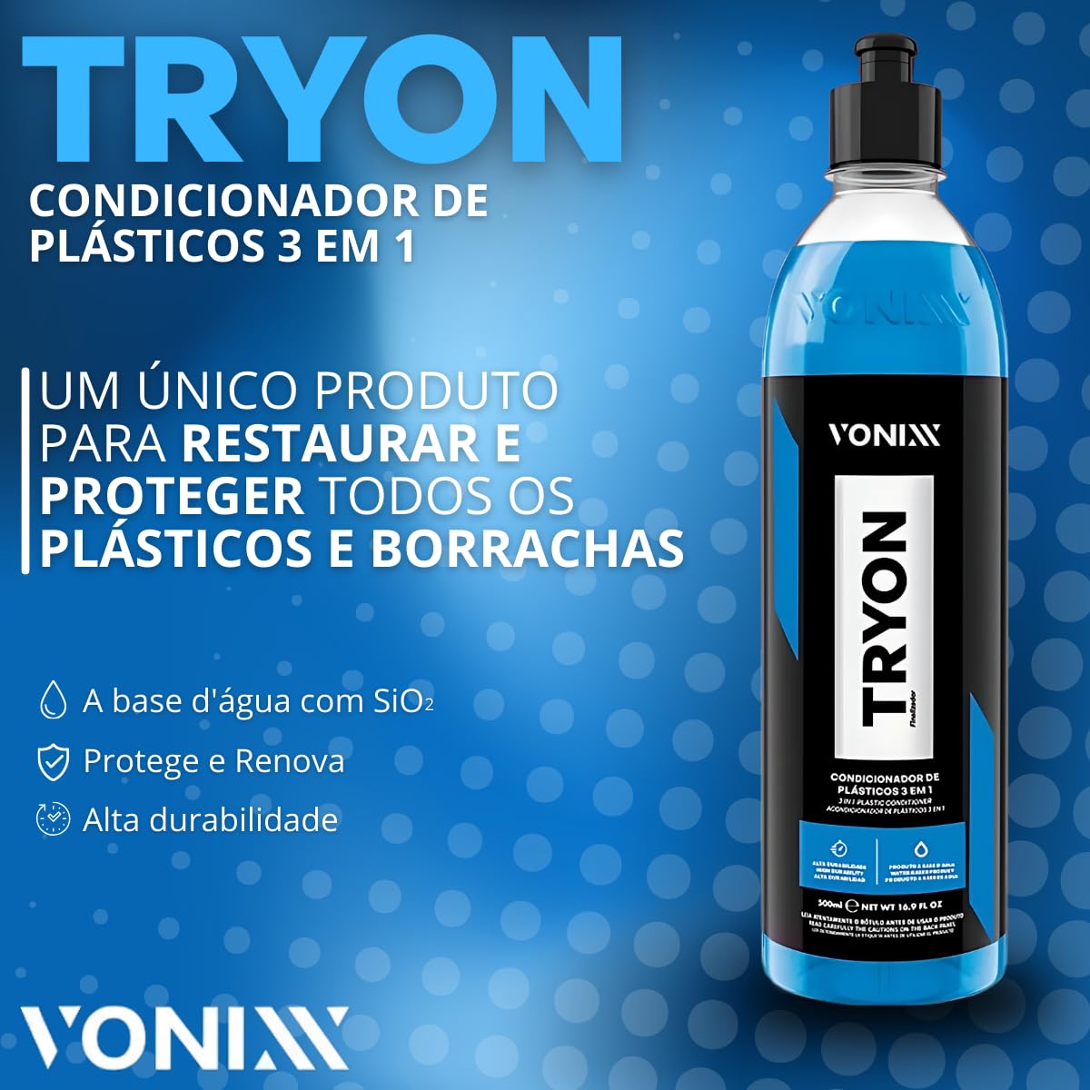 Tryon Condicionador de Plásticos 3 en 1, Restaura Plásticos Internos, Externos y Borrachas, Base de Agua con SiO2