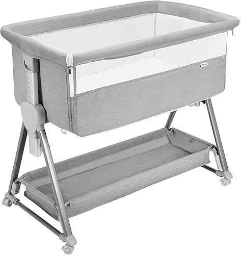 Miniatura 1 de Criblike Moisés de noche para bebé, fácil de montar, altura ajustable portátil, fácil de plegar, malla completa, con bolsa de transporte, gris