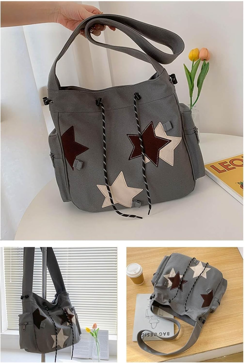 Y2K Star Canvas Messenger Bag, Cute Tote Bags Aesthetic, Small Shoulder Travel Crossbody Bags For Women - Image 5