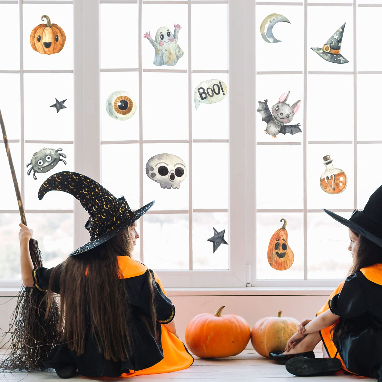 Stickerscape Watercolour Halloween Halloween Window Stickers ( Stickers - 2 Sheets) | Halloween Window Decorations | Reusable And Cleanly Removable | Made In The Uk