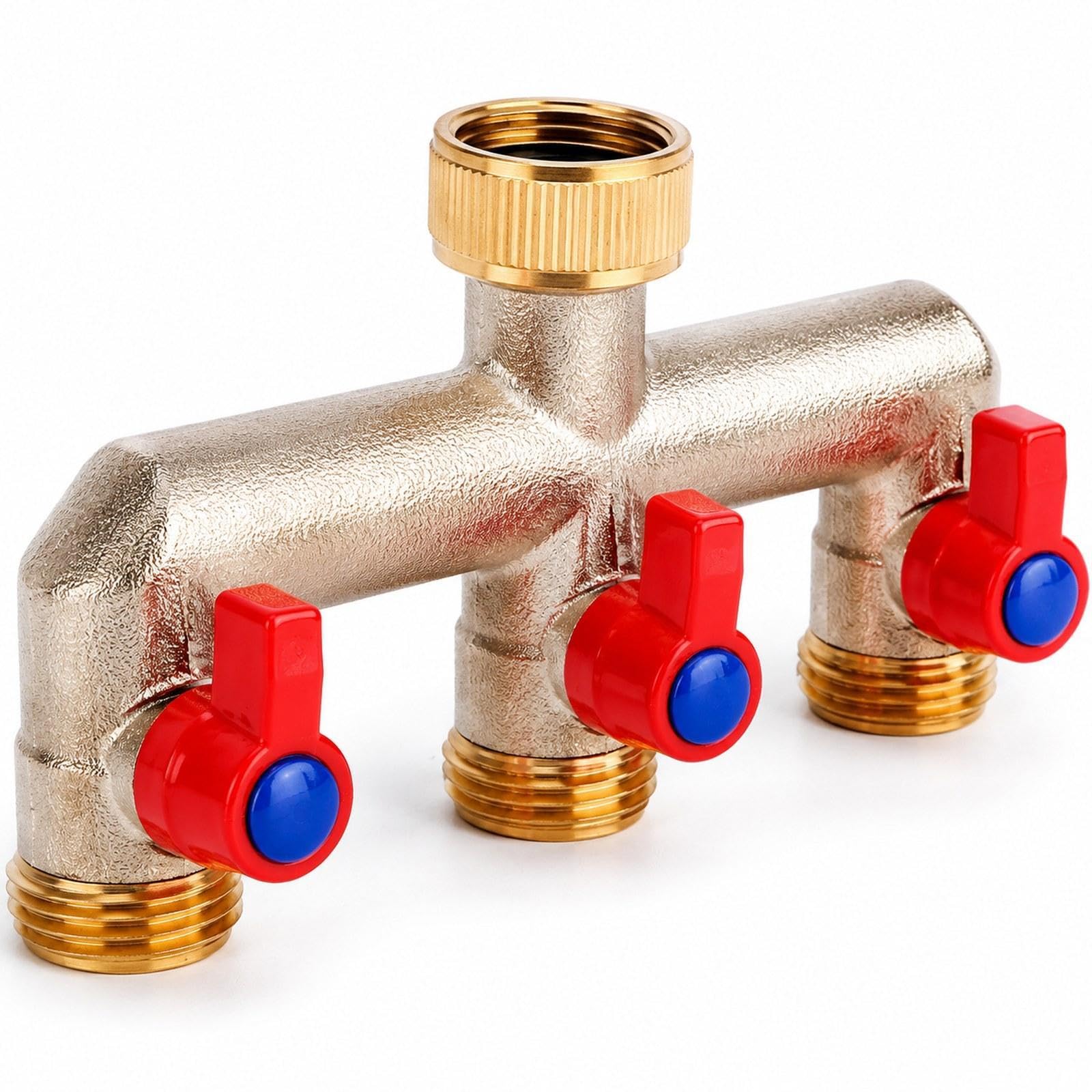 Qianly Hose Splitter Conector de para Grifo Exterior Distribuidor de Agua Vías Latón Resistente Adecuado para Riego de Jardines Uso Doméstico, Azul Rojo