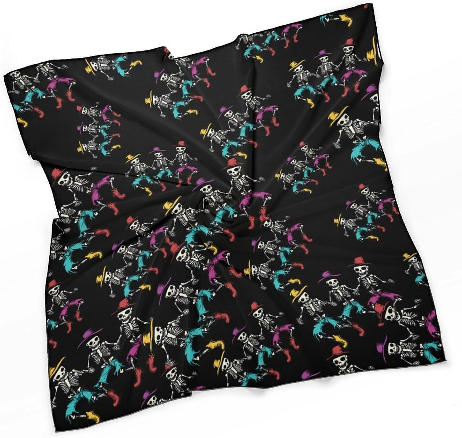 Dancing Skeleton Bandana Fashion Head Scarf Square Silk Scarf Print Neck Hair Scarfs for Women Men Gifts