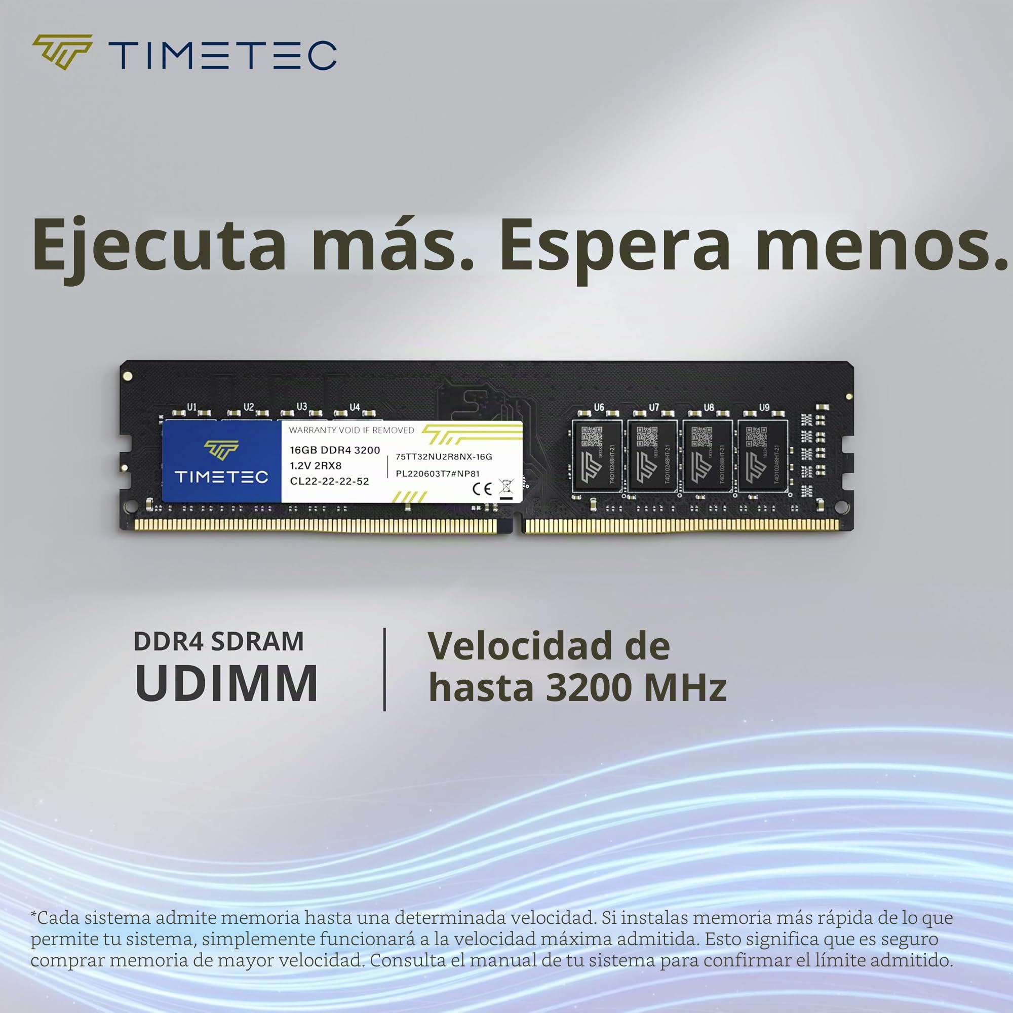 Timetec 16GB DDR4 3200MHz PC4-25600 CL22 1.2V sin ECC sin búfer Compatible con AMD e Intel Actualización del módulo de Memoria de computadora PC de Escritorio