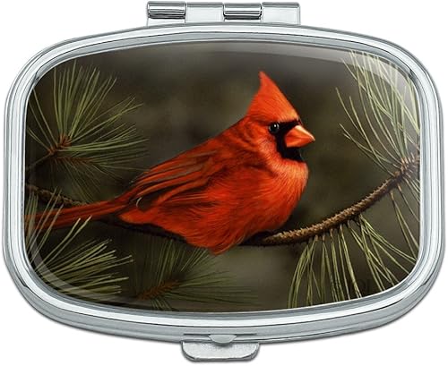 Northern Cardinal Red Pine Perch Rectángulo Pastillero Caja de Regalo