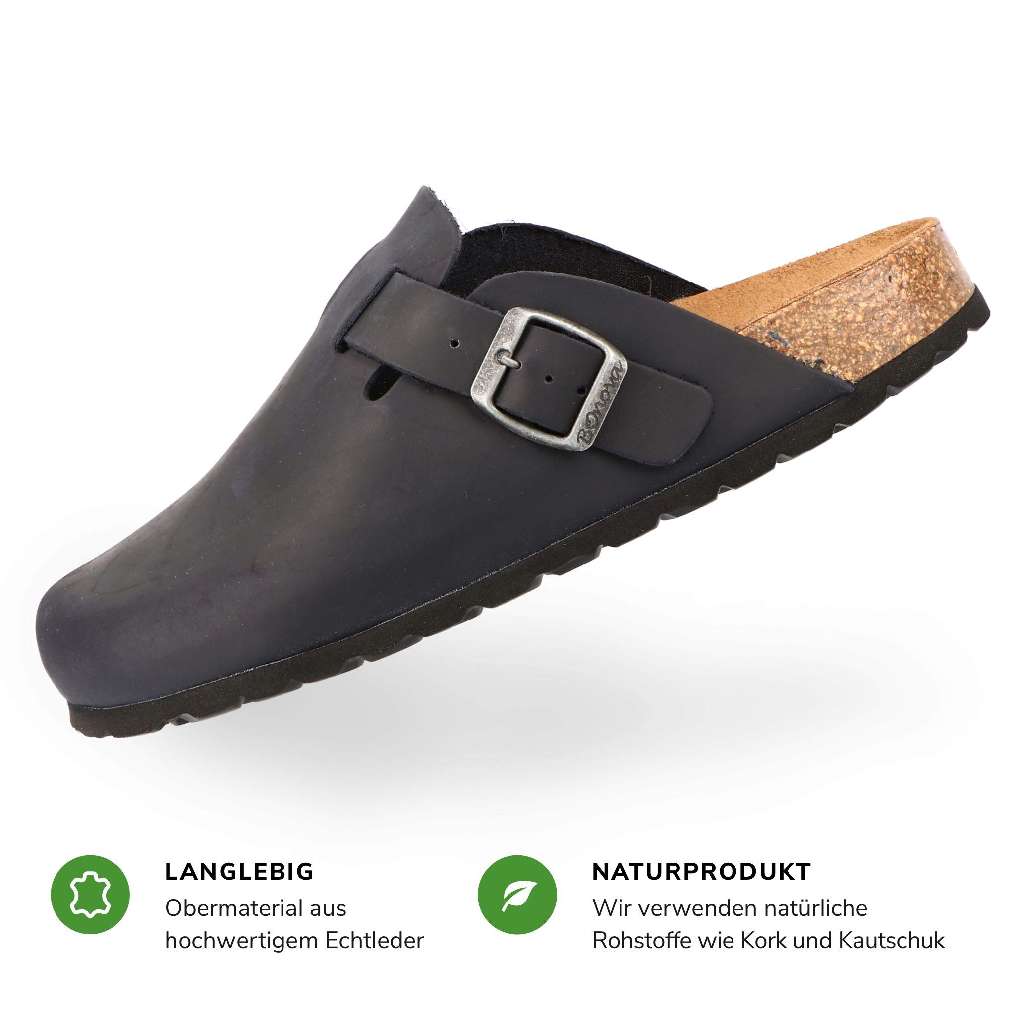 BOnova Pantoufles pour homme en cuir véritable de haute qualité. Confortables, durables et fabriqués dans l'UE.