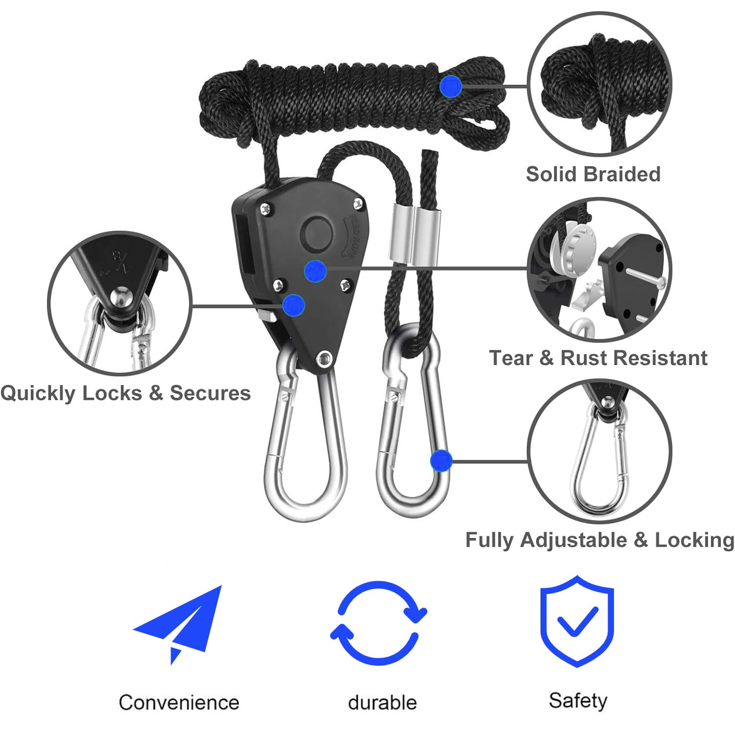 YSOOUA Trinquete De Cuerda 4 Piezas Rope Ratchet Cuerda Trinquete para Jardinería Jardín Cultivar Hidropónica Colgar Reflectores Filtros de Carbón LED Lampe (4 Piezas)