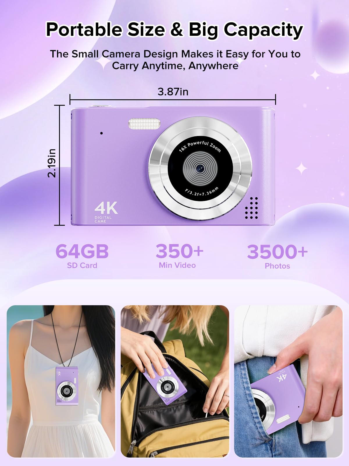Cámara digital FHD 1080P con tarjeta de 32 GB, cámara de 44 MP para niños con zoom antivibración de 16X, cámara digital vintage, cámara pequeña portátil de regalo para niños, niñas, niños y