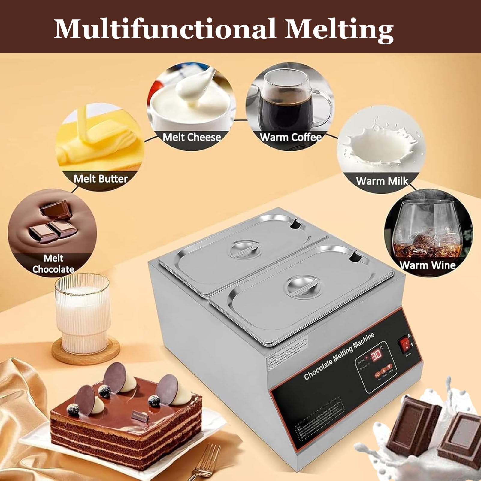 Tempéreuse à Chocolat numérique 500 W, Machine à Fondre Le Chocolat, contrôle de température réglable de 0 à 85 °C, idéale pour Chauffer et Maintenir Le Chocolat au Chaud Single-Cylinder