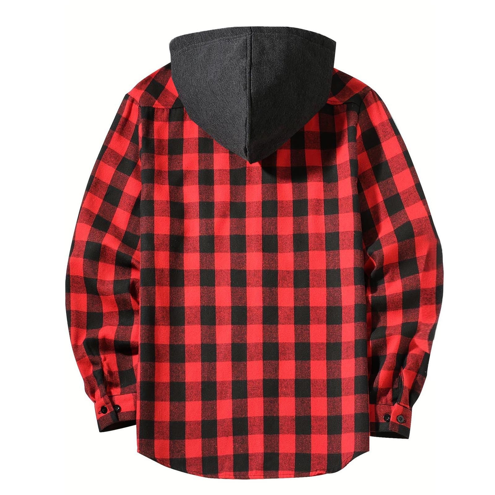Shirts for Men Long Sleeve Fashion Casual Button Down Plaid Shirt Drawstring Hooded Jackets Lightweight Shacket 2026 — view 5