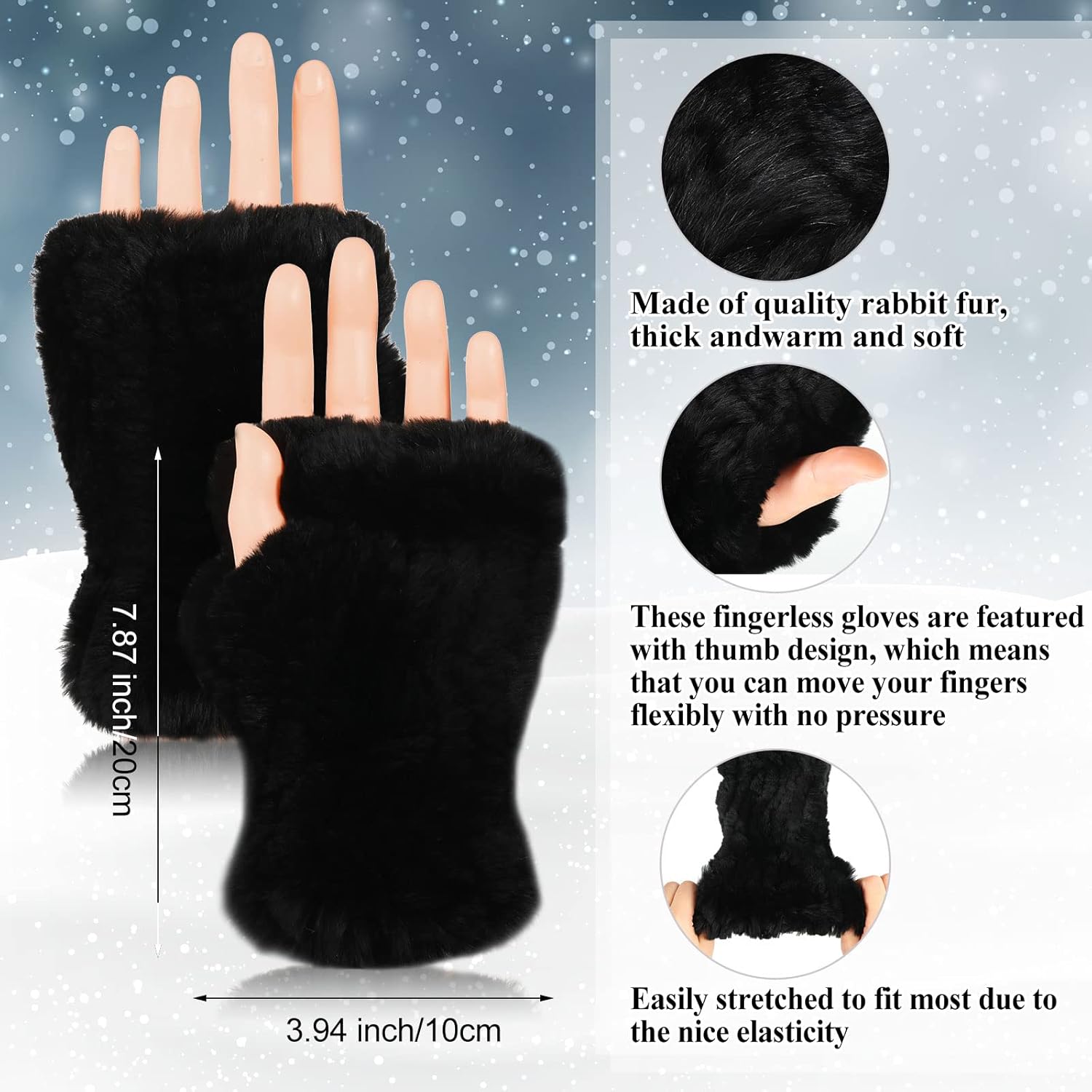 Geyoga Women Fingerless Fur Gloves Warm Rabbit Fur Mittens Winter Knit Fingerless Hand Warmer Warm Knitted Gloves - Image 3