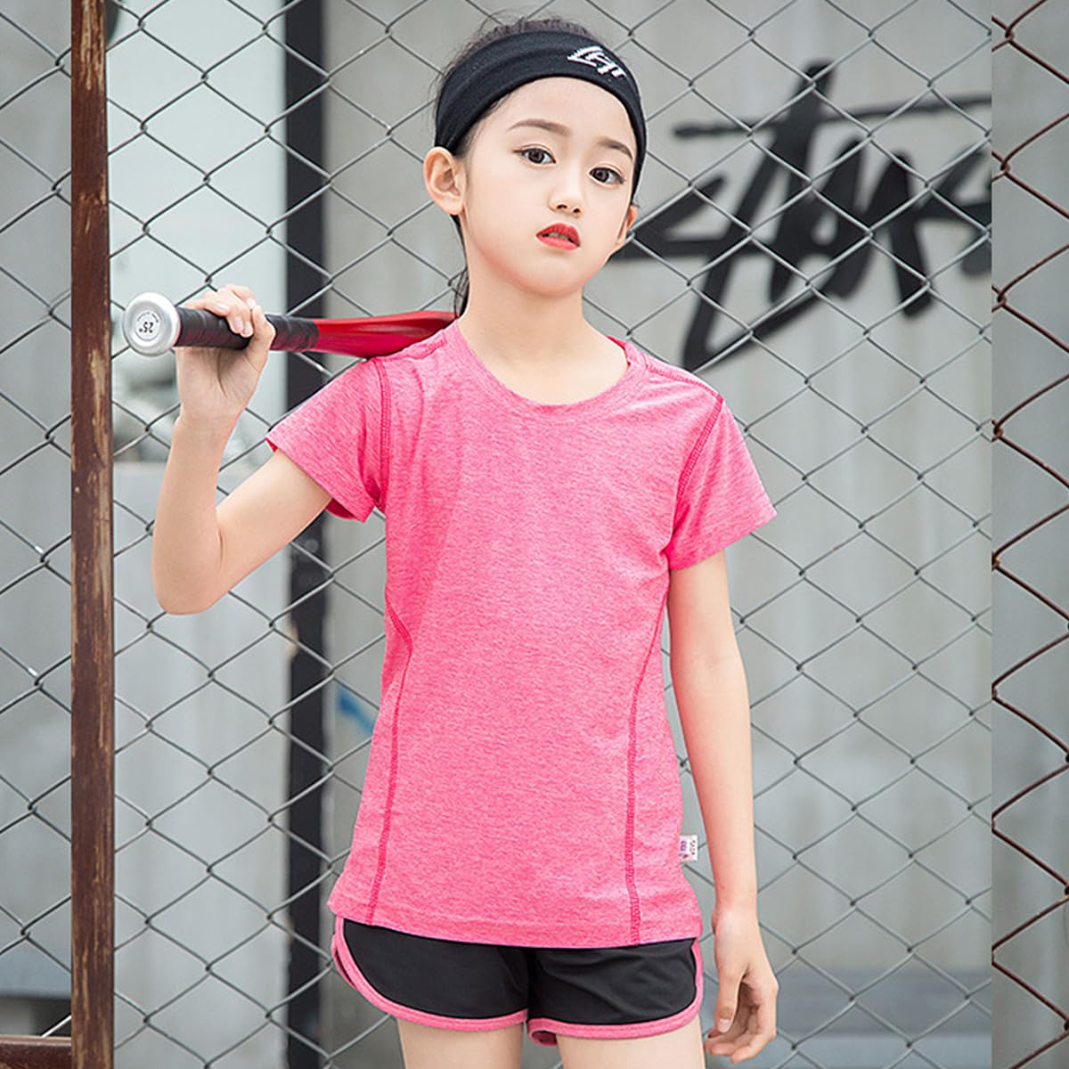 Tuta sportiva per bambini, con scollo rotondo, con pantaloni sportivi, tuta corta, 2 pezzi, per ragazze e jogging