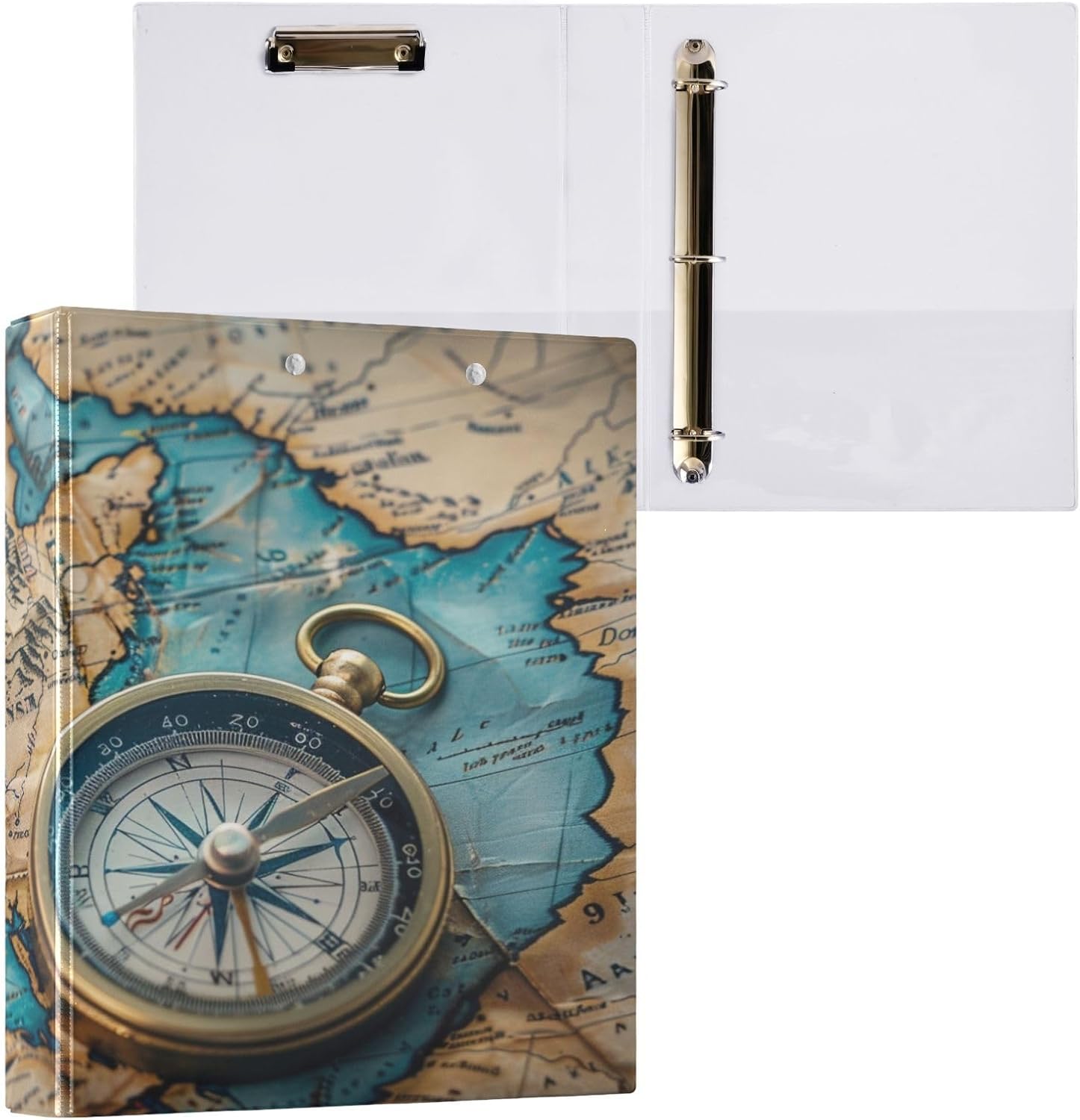 World Map 3 Ring Binder 1.5 Inch Round Ring Binder Holds 200 Sheets (Fit 12.4 x 10.63 Inches) for Office Supplies, 1 Pack