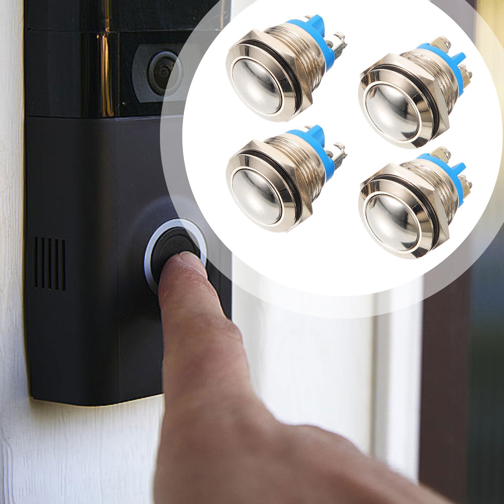 Pulsador de timbre de puerta, 4 botones de repuesto para timbre, accesorios impermeables para la actualización de casa, casa, casa, casa, casa, casa y garaje