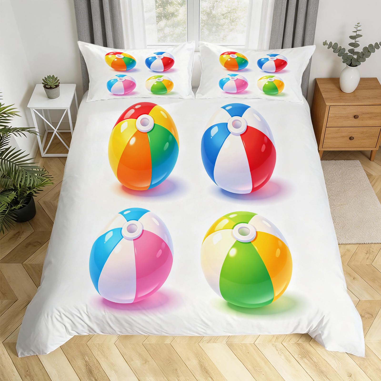 Housse de couette 240x220 ballon de plage coloré avec 2 taies d'oreiller
