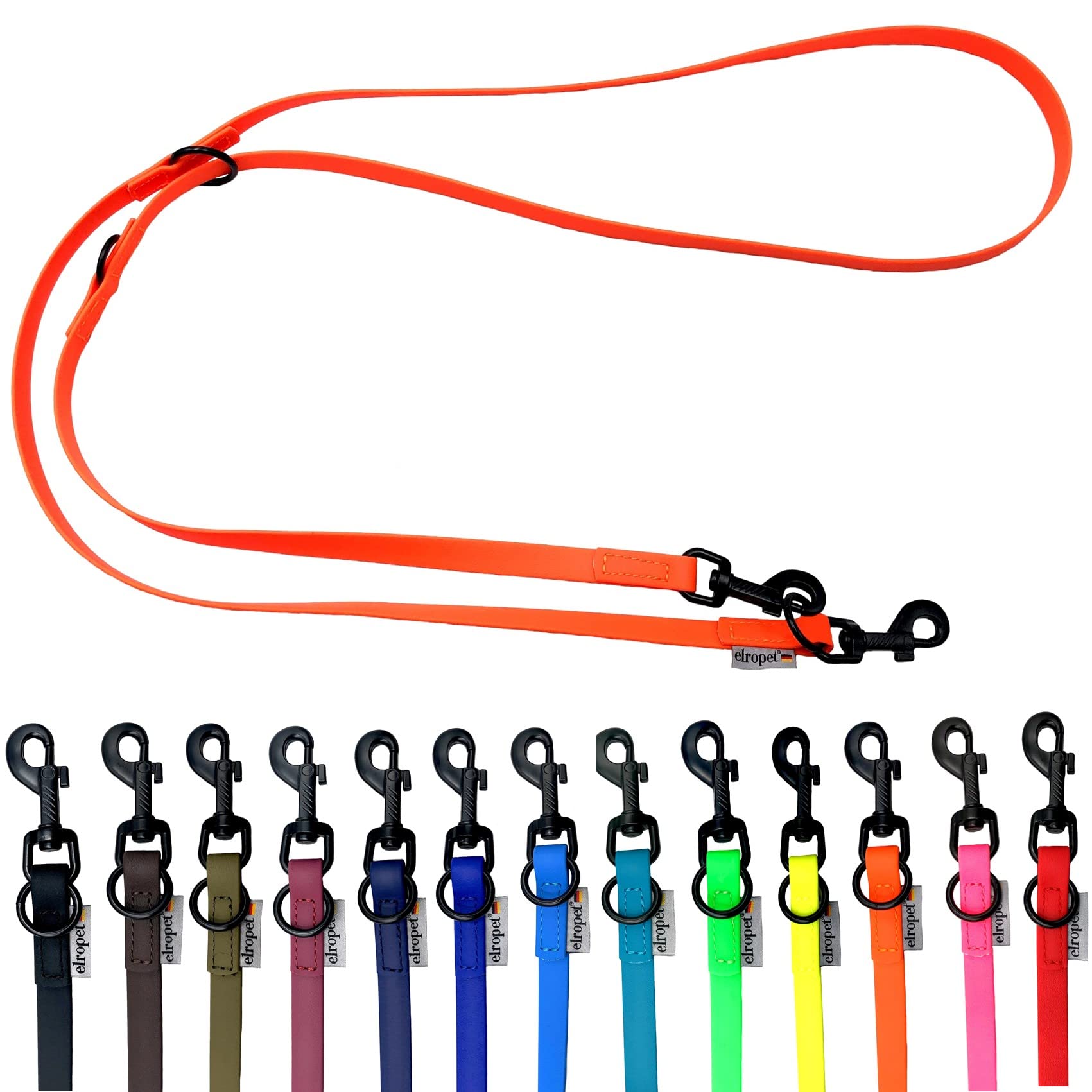 Biothane Hundeleine schwarzer Haken verstellbar für kleine Hunde/große Hunde 2m / 2,40m / 2,80m / 3,50m / 5m (Neonorange, 5m X 9mm)