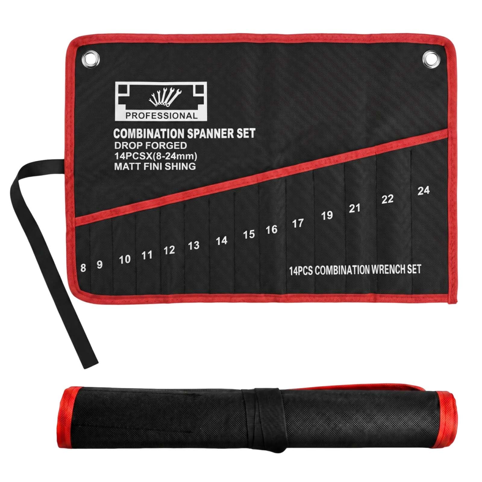 Wrench Roll Up Pouch Tool Bag, 14 Pockets Spanner Organiser, Wall-Mountable Compact Tool Storage Pouch, Heavy Duty Canvas Tool Roll, Spanner Holder Organizer for Men