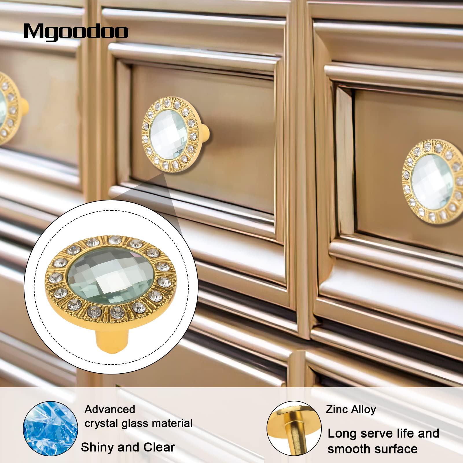 6Pcs 6.7" Diamond Crystal Glass Cabinet Knobs Dresser Drawer Handle Pulls With Plate And Screws, Bathroom Door Cupboard Kitchen Wardrobe Drawer