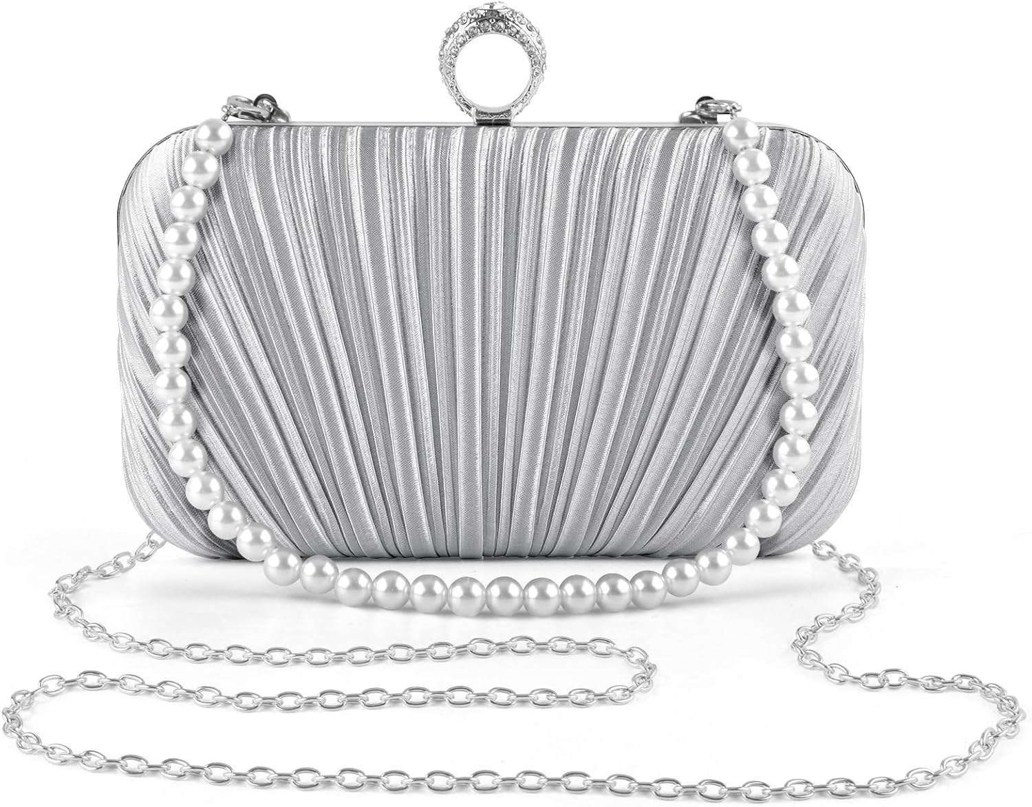 PACETAP Women's Evening Bag Pleated Satin Clutch Purse, Handbag Chain Strap Shoulder Bag for Wedding Party Prom Dinner | Chain Strap, Wedding Party, Cocktail, Prom, Dinner