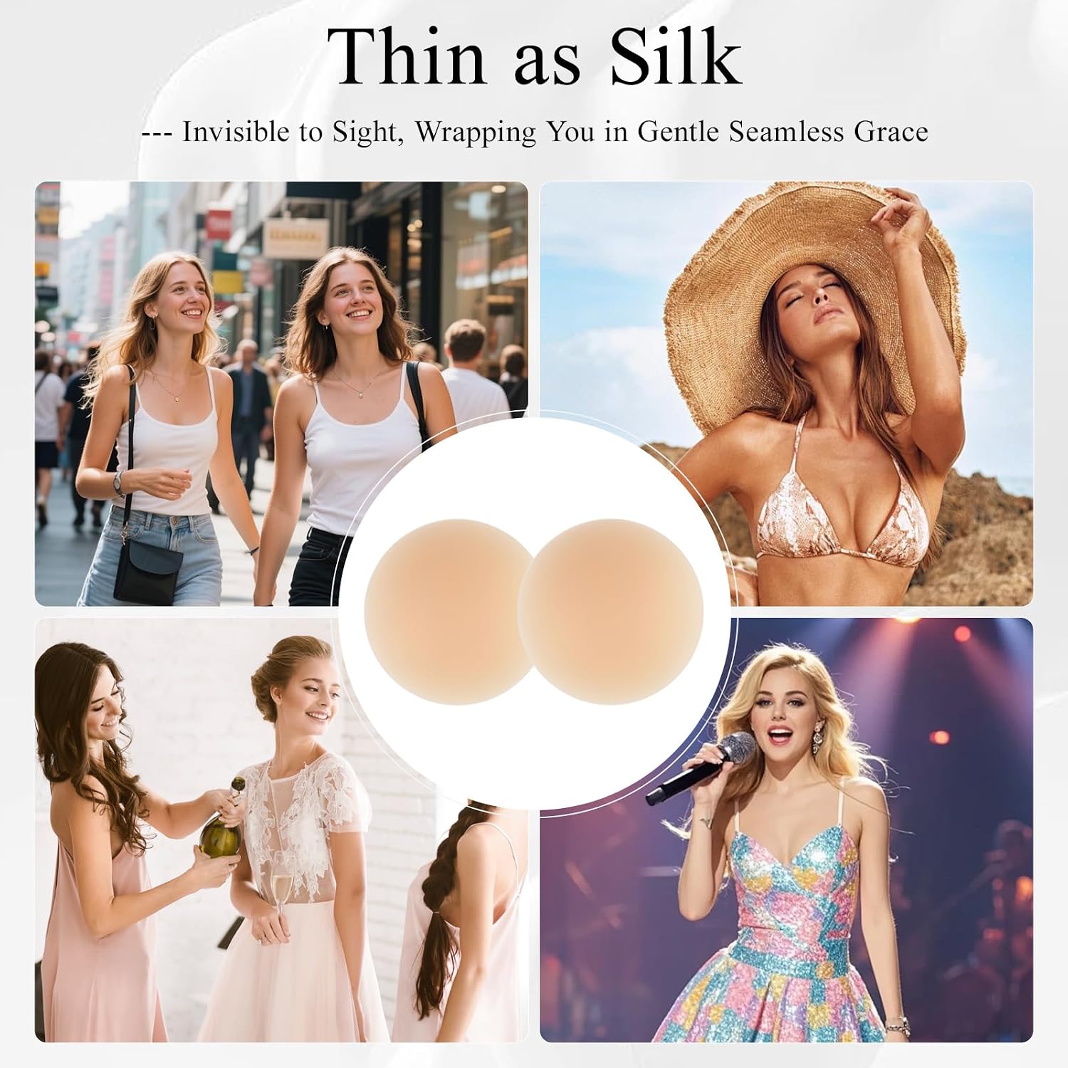 Nipple Covers for Women, Reusable Silicone Pasties, No Show, Stick On for Strapless & Backless, Waterproof Case