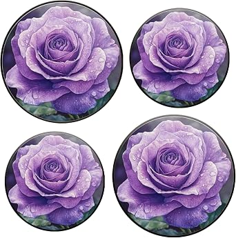 Electric Stove Burner Covers Set of 4 for Range Accessories, Purple Rose Sparkling With Water Drop Gas Metal Cover for Expanding Counter Space Stovetop Decor