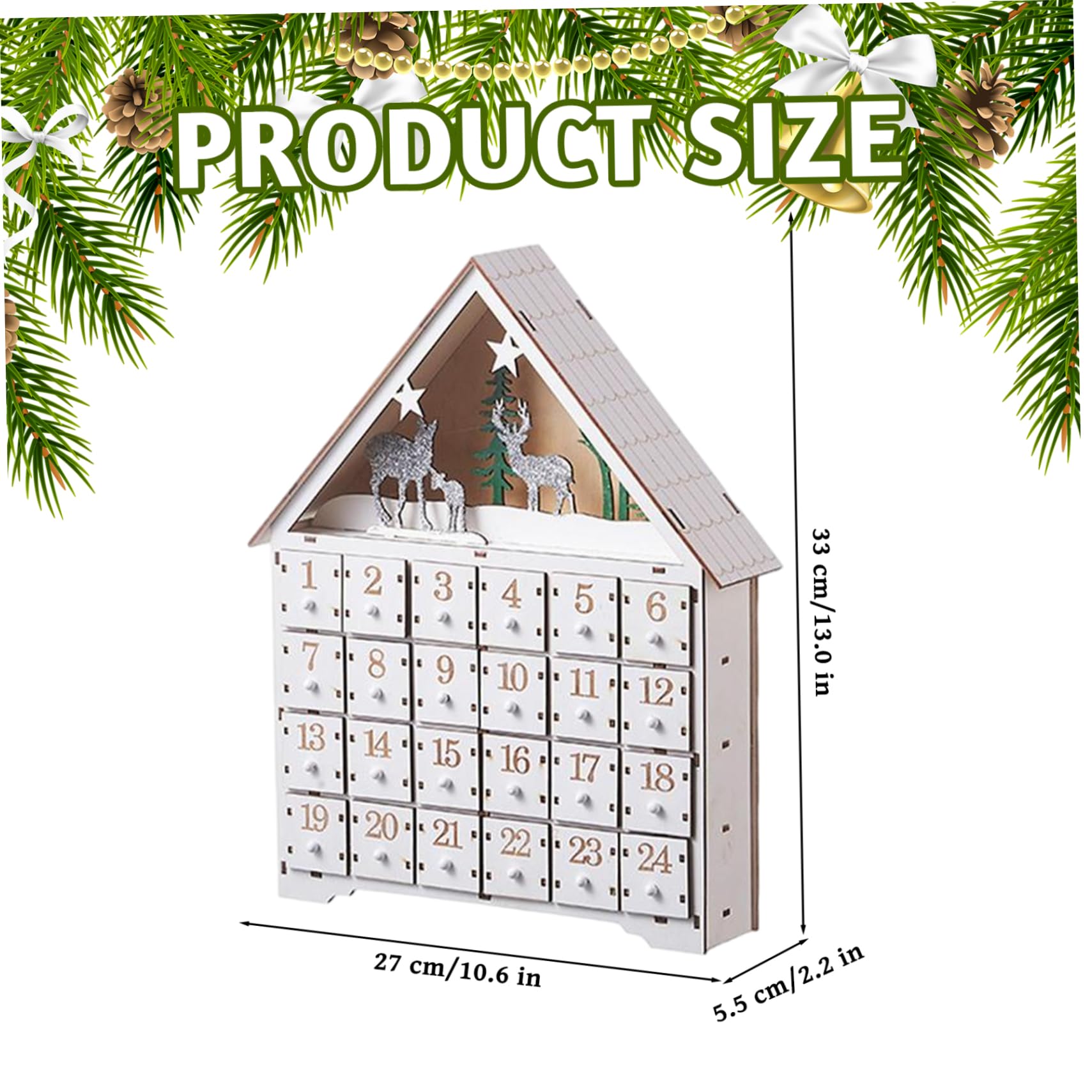 Calendario de Adviento de madera con cajones y luces LED cuenta regresiva de 24 días calendarios de Adviento vacíos pa