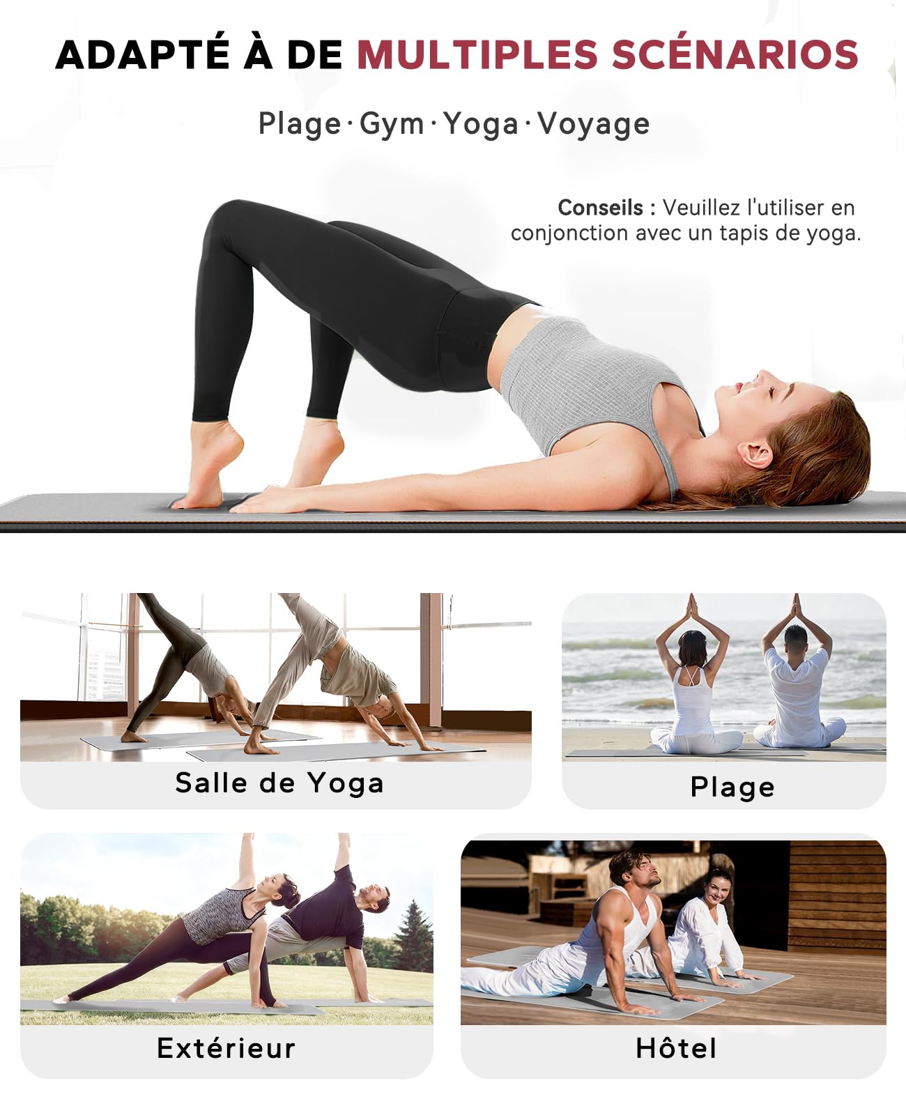 HAPBEAR Lot de 2 Serviettes Yoga 183 x 61 cm,Antidérapantes pour Tapis–Gris | Microfibre avec Picots Silicone,Séchage Rapide,pour Hot Yoga,Pilates,Salle de Sport & Bikram