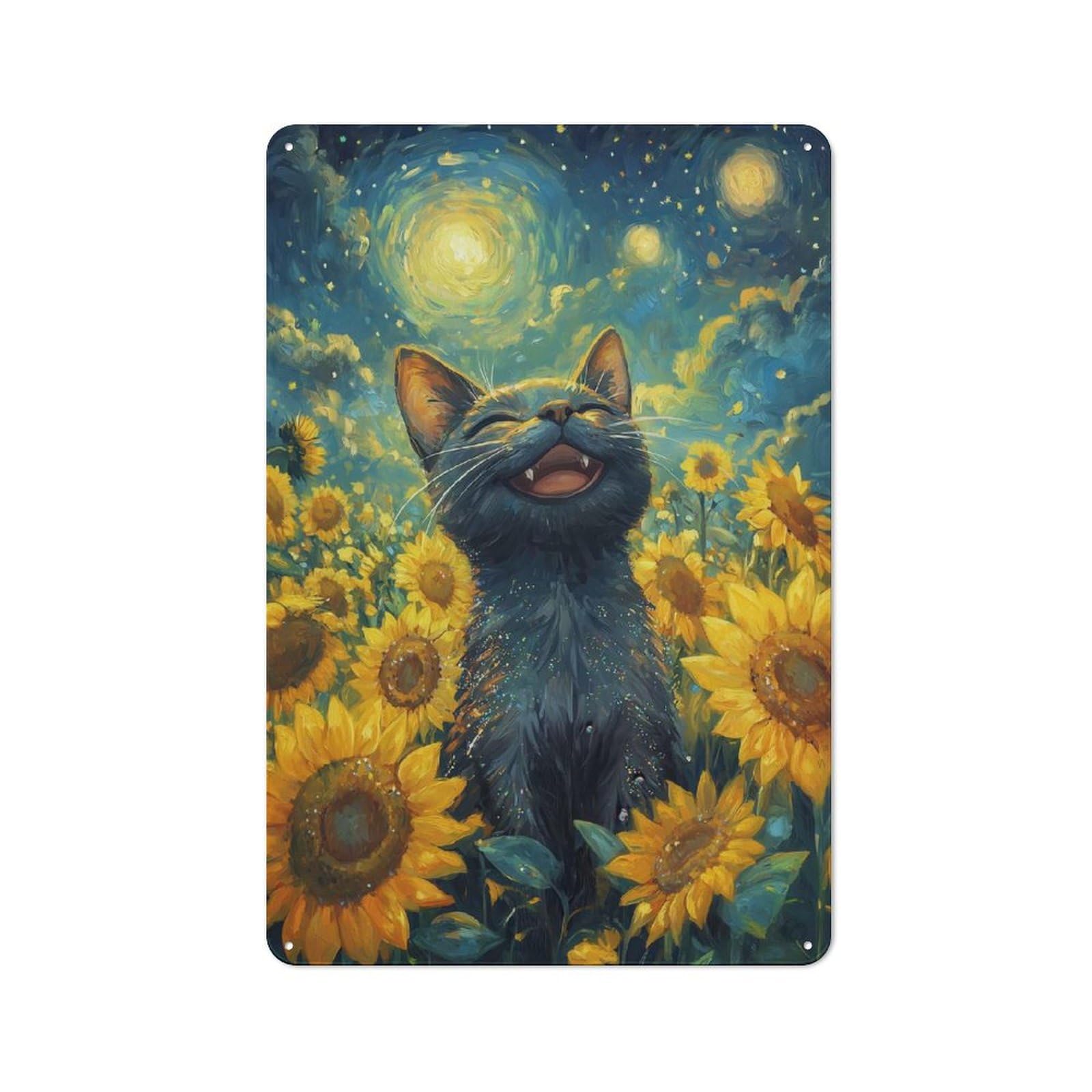 Junmoney Happy Black Cat In Sunflower Field Vintage-Inspired Tin Sign 30X20cm For Garage Or Workshop, For Vintage Wall Decor Fans, For Metal Sign Collectors
