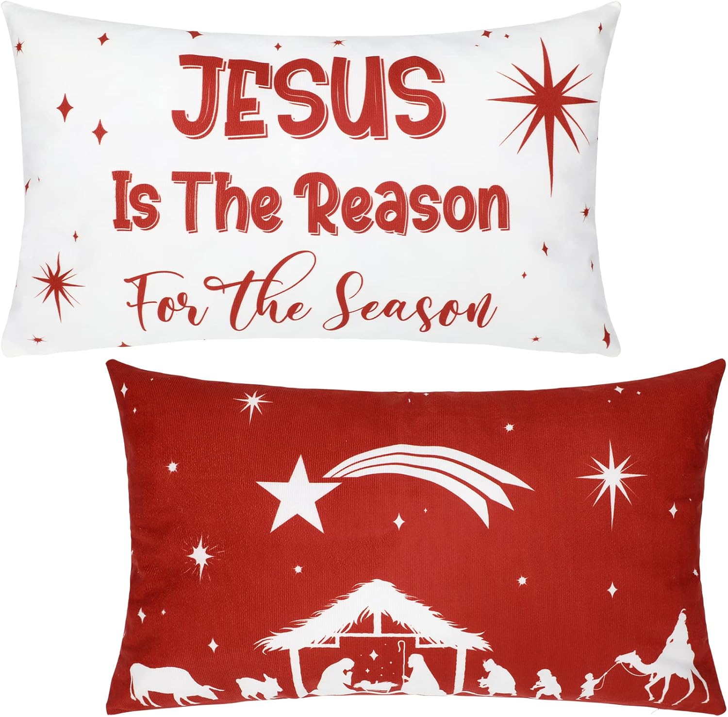 2 Pcs Christmas Pillow Covers 12 x 20 Inch Nativity Pillow
