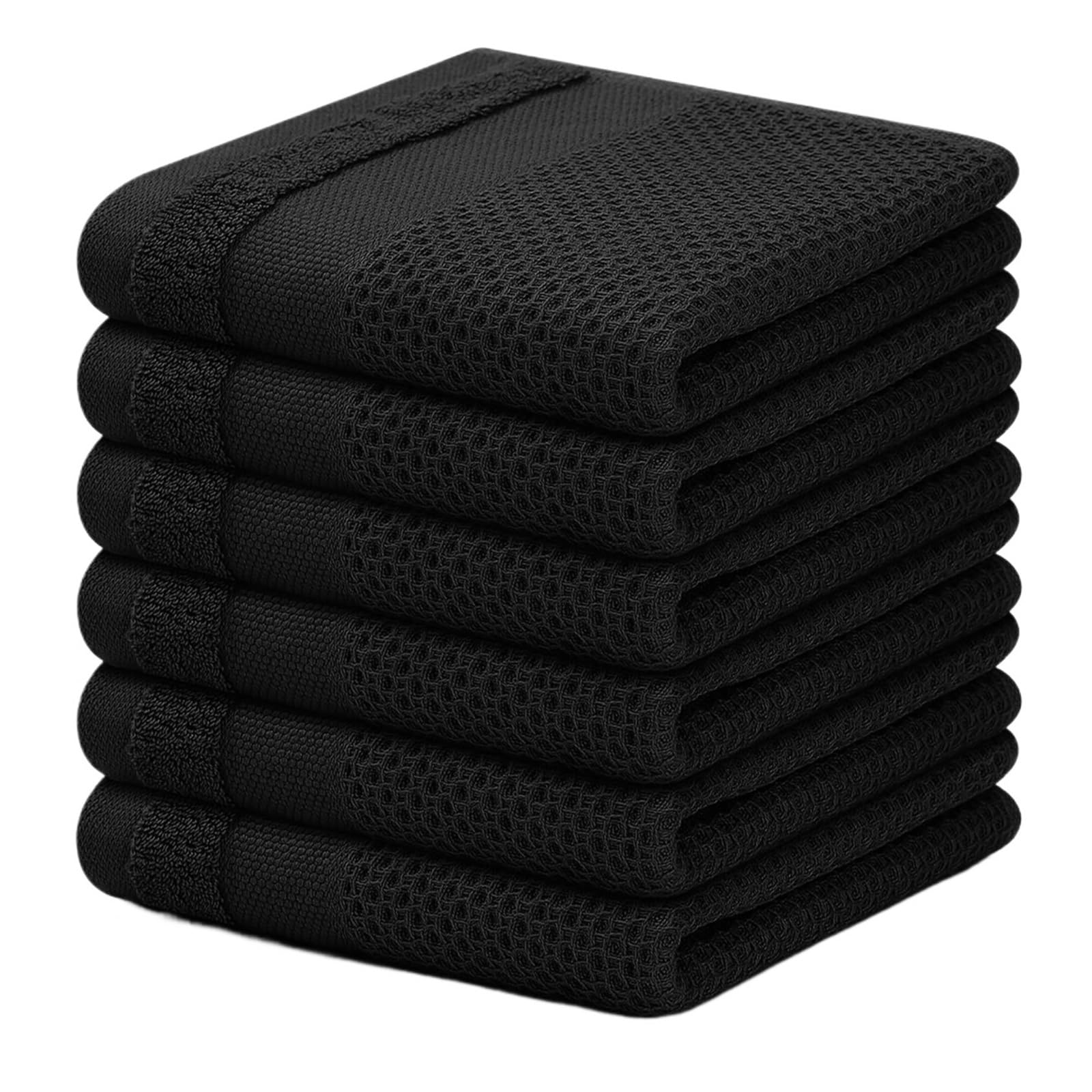 Toallas de Cocina de Algodon, Panos absorbentes Tipo Panal | Panos transpirables y lavables para limpieza de cocina(Black,33X72cm-6pcs)