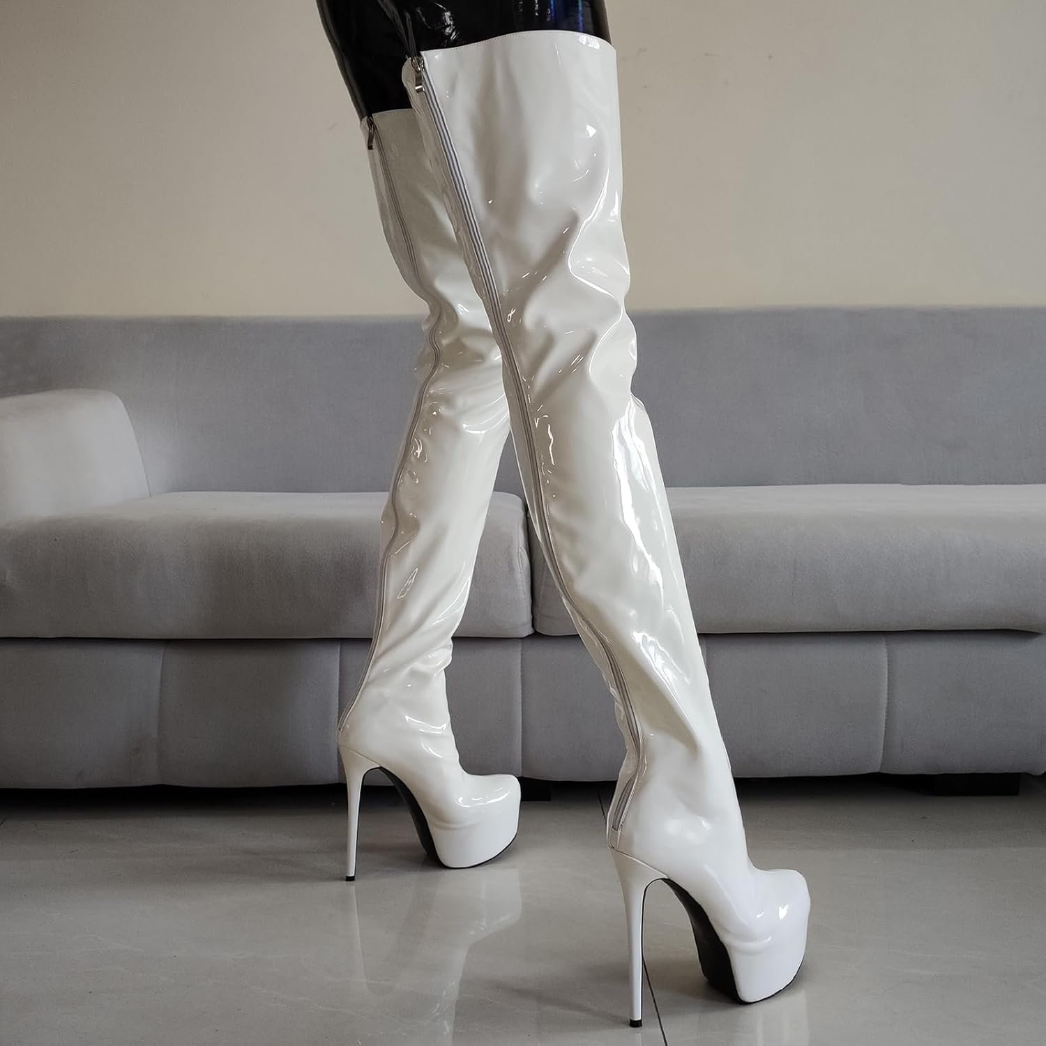 Women Thigh High Boots Back Full Zipper Thin High Heels Boots Platform Party Cosplay Ladies Shoes Woman Plus Size