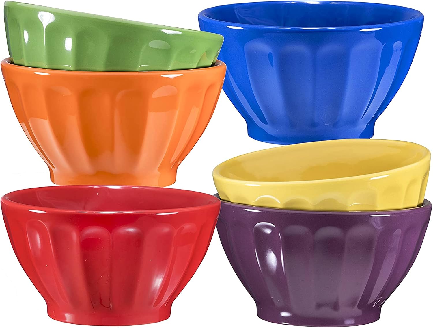 Bruntmor Porcelain 14 Ounce Bowl for Cereal, Soup, Rice, Desert, Ice Cream, Snack Server, Multicolor LEAD and CADIMUM FREE, Dishwasher & Oven Safe- Set Of 6