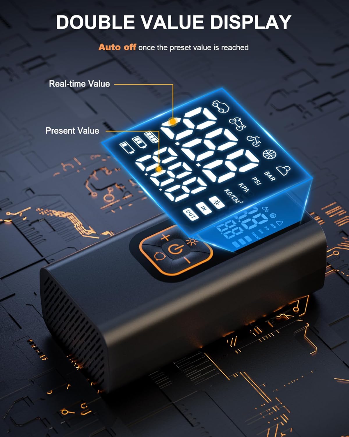 180PSI Tire Inflator Portable Air Compressor, 6X Faster Air Pump for Car Tires with Digital Pressure Gauge, 12V DC Adapter, LED Light, Portable Tire Inflator for Car, Motorcycle, Bike, Balls - Image 8