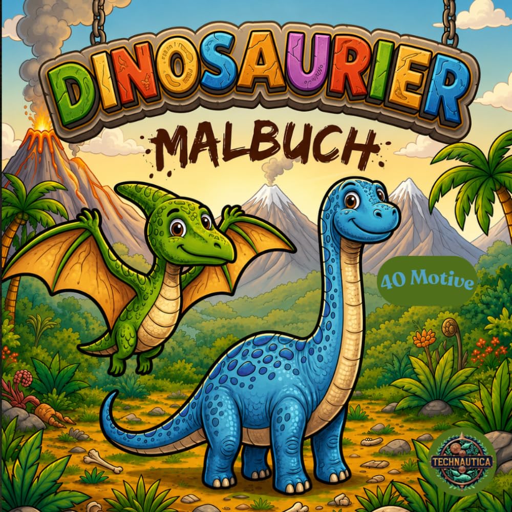 Dinosaurier Malbuch: 40 süße Dinosaurier - Motive für Jungen und Mädchen, Malspaß mit T-Rex, Triceratops und Co. , zur Förderung der Kreativität
