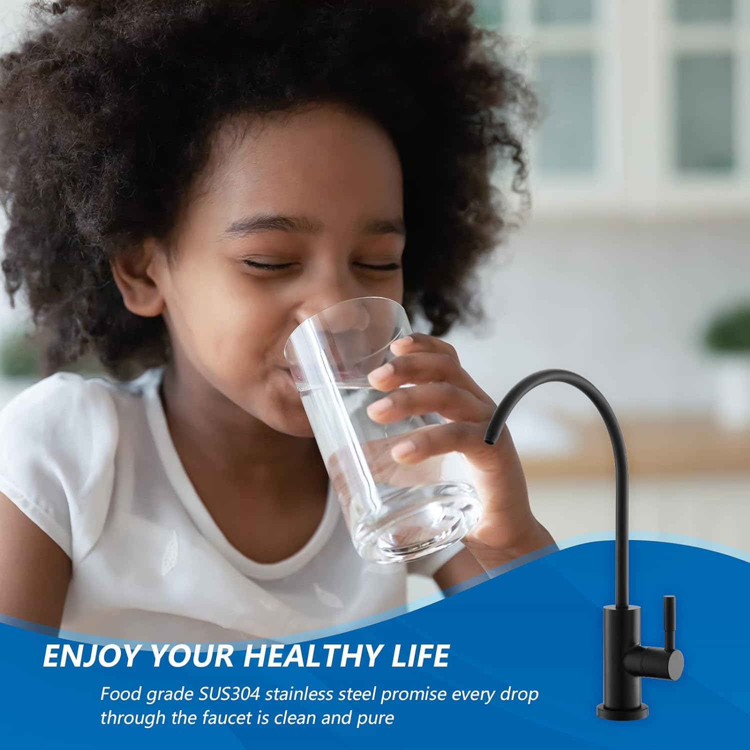 WEWE Matte Black Drinking Water Faucet Non Air Gap Stainless Steel Filtered Faucet for Kitchen Sink Reverse Osmosis System - Image 3