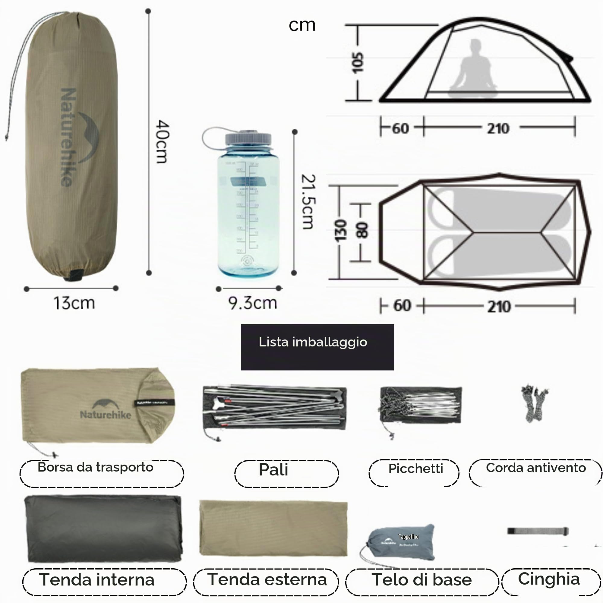 Naturehike Cloud Up Pro Tenda Aggiornamento 2024 Tenda ultraleggera 1,75 kg (tutti gli accessori inclusi), doppia tenda per 2 persone, ciclismo, campeggio, zaino
