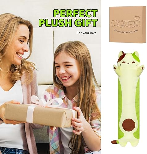 Miniatura 6 de Mewaii Almohada larga de felpa con forma de gato, 44 pulgadas, lindo animal de peluche de aguacate, peluche Kawaii, almohada grande y blanda de