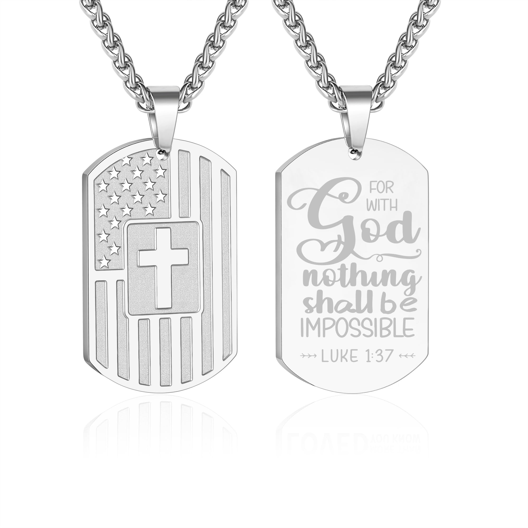 Zocomi Valentines Day Gifts for Him - Dog Tag Cross Necklace for Men Boys, 24 Inches American Flag Stainless Steel Bible Verse Pendant Chain Religious