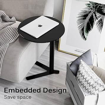 Round Storage End Table, Side Table for Couch Slide Under, C Table Sofa Side End Table for Living Room