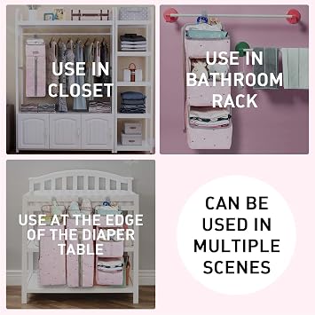 Orzbow 3-in-1 Hanging Diaper Caddy Organizer for Changing Table, Nursery Organization and Diaper Stacker for Crib Wall, Removable Diaper Organizer for Baby Girl Essentials, Pink