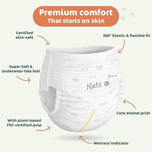 Miniatura 7 de Naty FreeMovers Pantalones de Pañal | Pantalones de Entrenamiento para Ir al Baño con Certificación para Piel Sensible | Suaves, Sin Perfume |