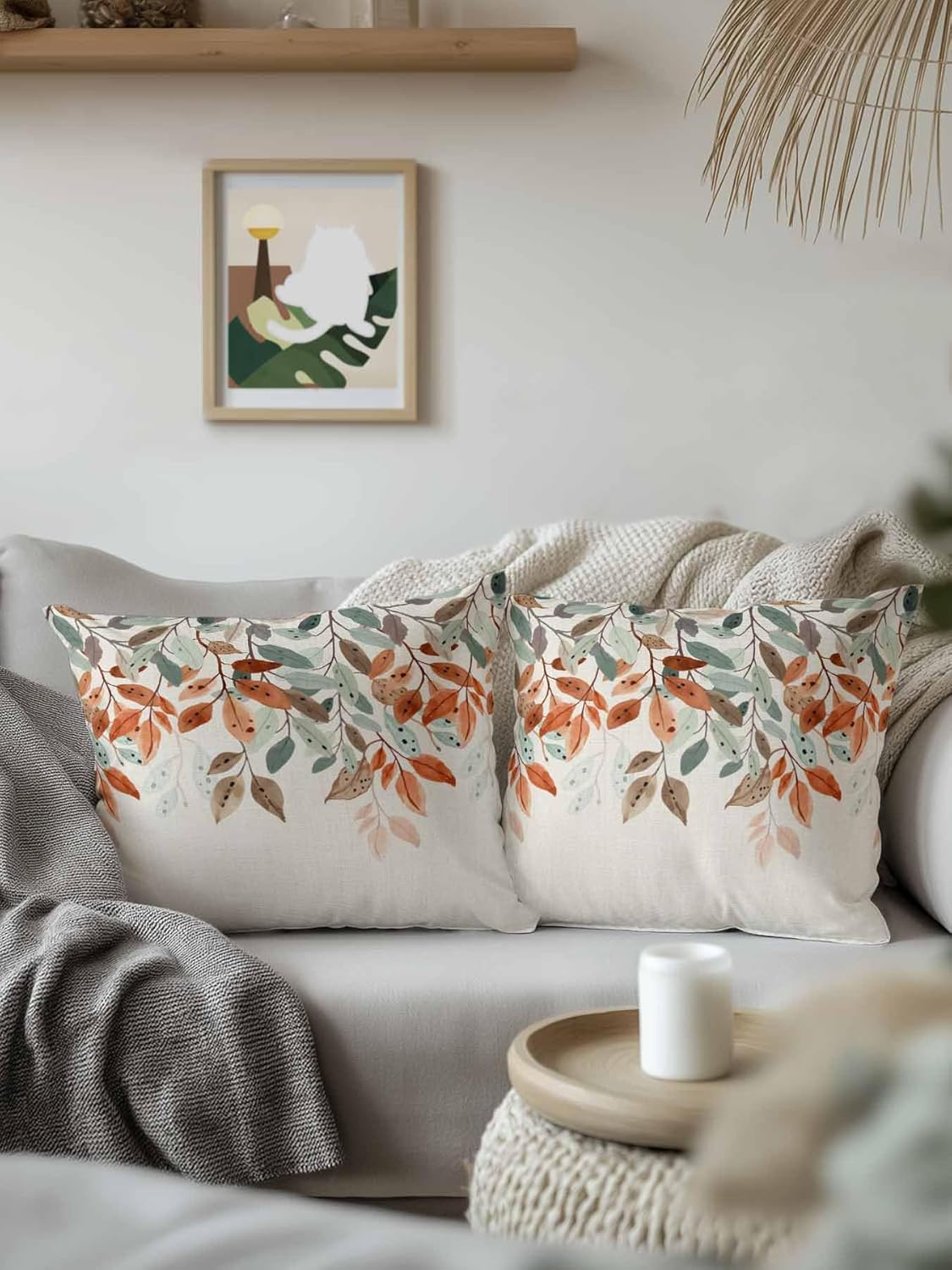 Outdoor Pillows Waterproof, Vintage Leaves Throw Pillows with Inserts Included, Summer Botanical Pastoral Watercolor Rustic Indoor Outdoor Decorative Lumbar Pillow for Bed/Couch/Patio 18"x18", 2Pcs
