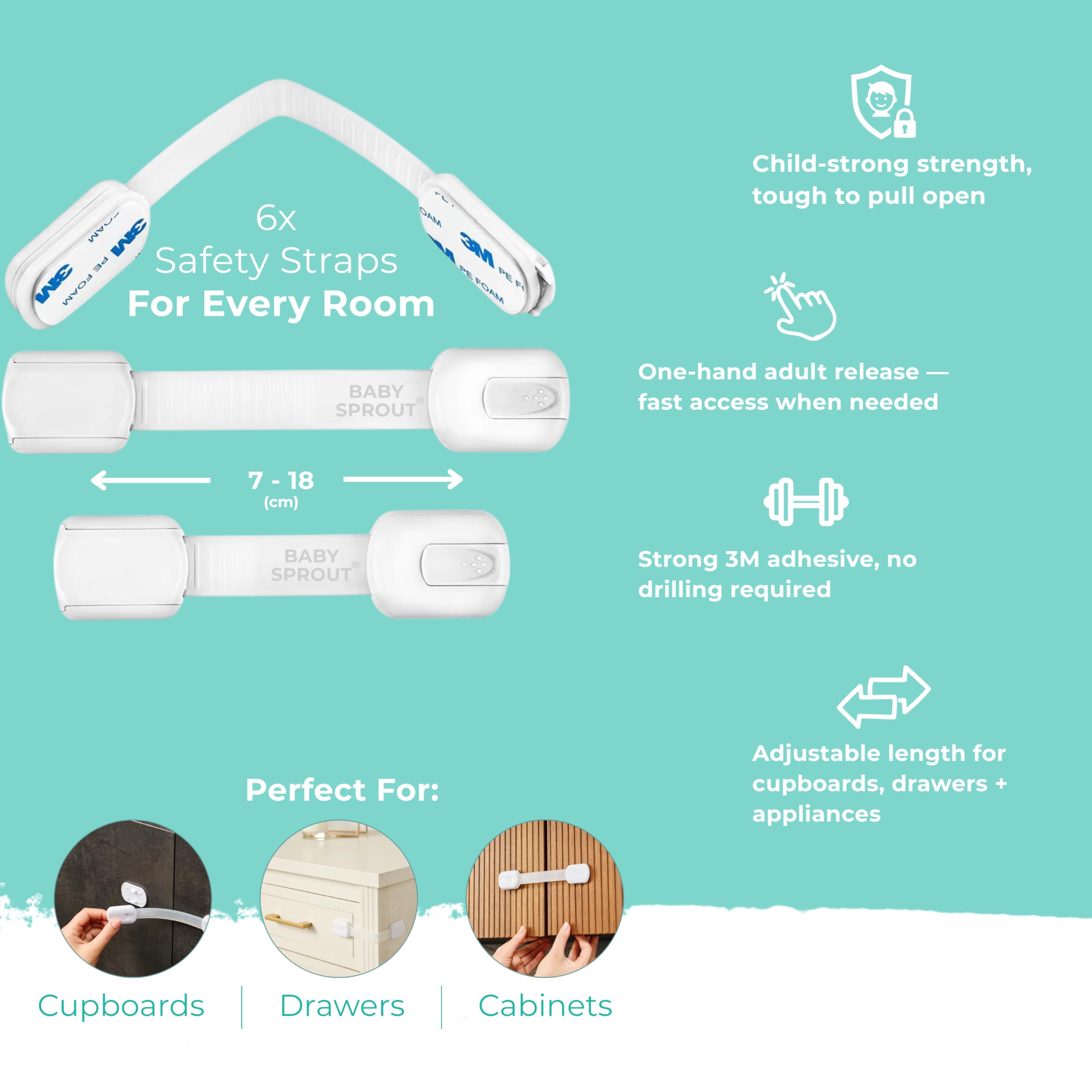 Verrous de placard pour enfants | (32 pièces) Kit de sécurité pour bébé | Serrures enfants pour armoires de cuisine | Serrures de tiroir | Protections d'angle | Couvercles de prise UK | Verrou de four