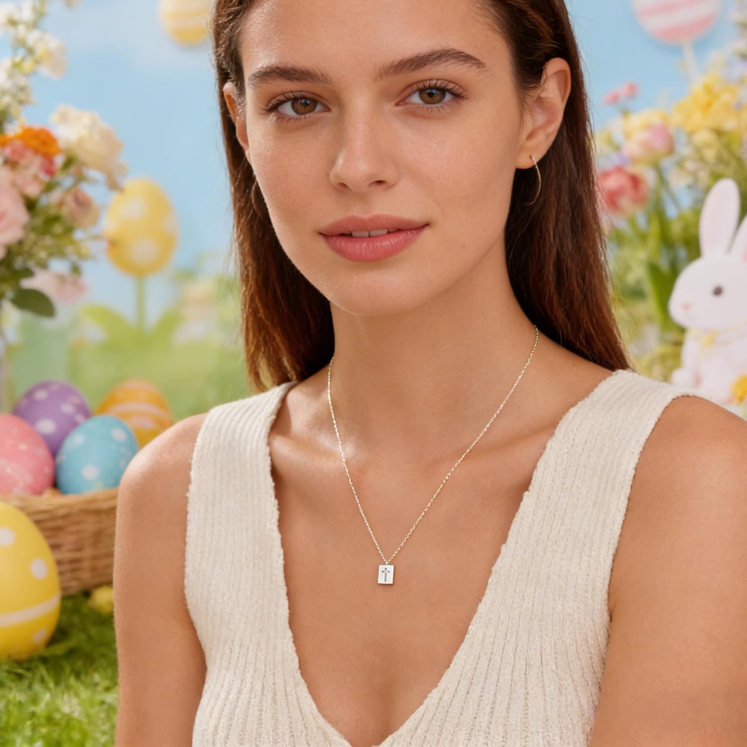 925 Sterling Silver Cross Necklace for Women Men Trendy 14K Gold Plated Cross Square Pendant Necklaces Choker Necklace Christian Baptism Religious Christian Faith Jewelry Gifts