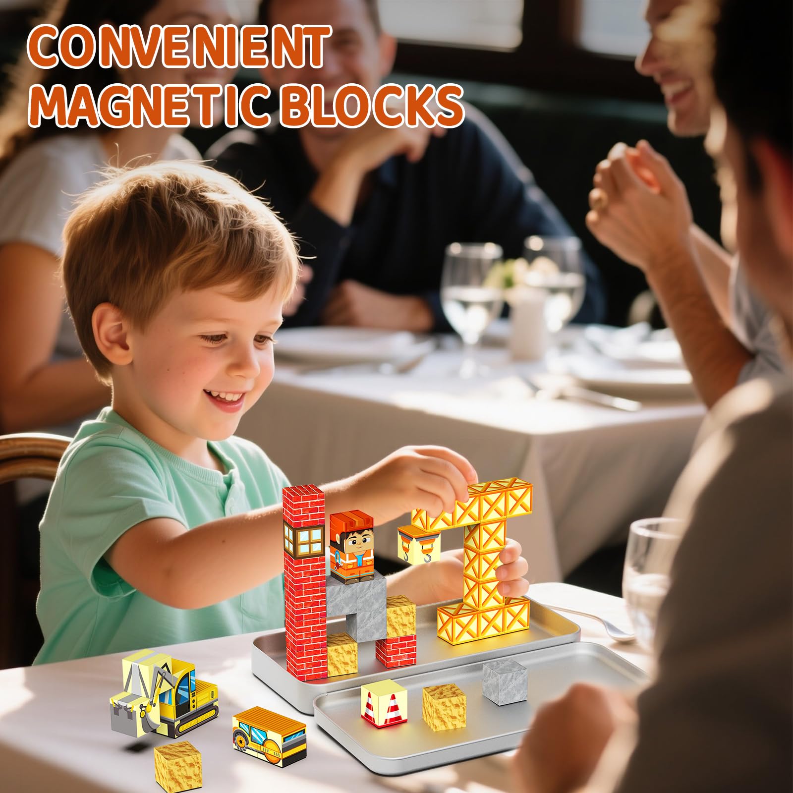 STEM MATCH Mattoncini magnetici da viaggio per bambini, scatola in ferro portatile giocattolo da costruzione magnetico regalo per bambini dai 3 anni in su