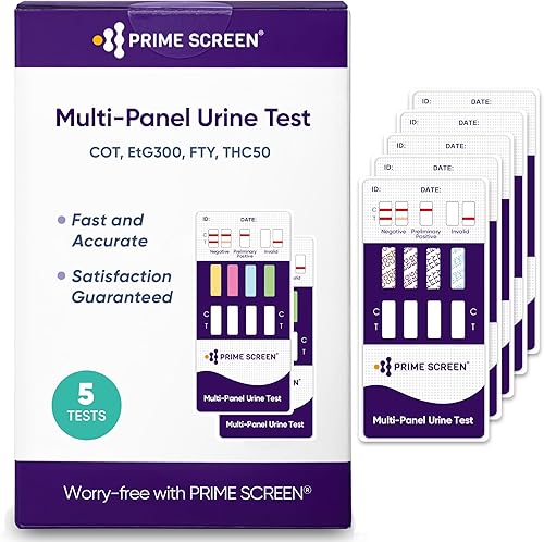 Prime Screen Prueba de orina multipanel - Prueba de THC, nicotina (COT), prueba de alcohol (EtG) - [paquete de 5]