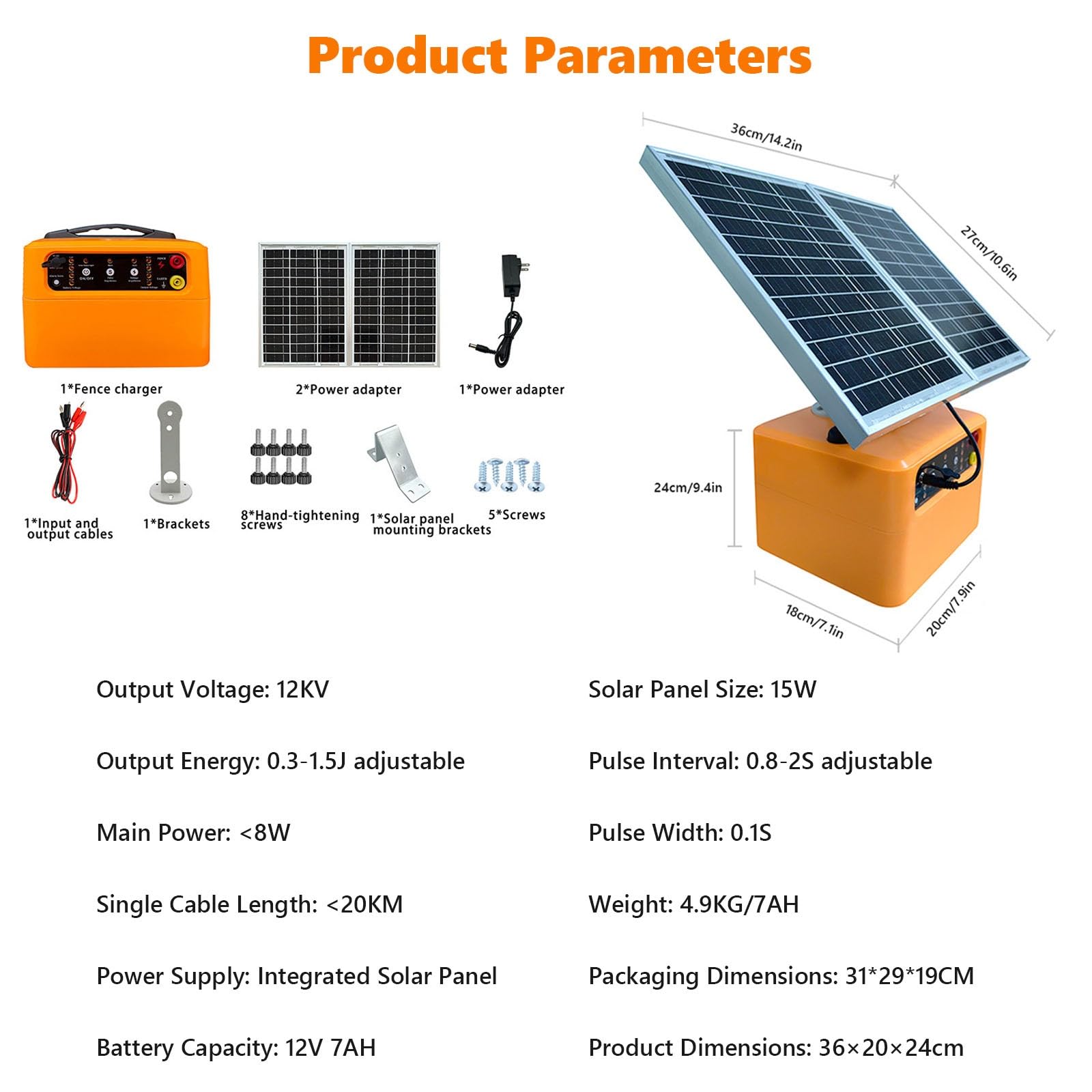 Elettrificatore solare da 48 km for recinto elettrico, potenza 0,3 J–1,5 J e tensione 6 KV–12 KV Caricabatterie efficiente regolabile for la protezione sostenibile degli animali fattoria