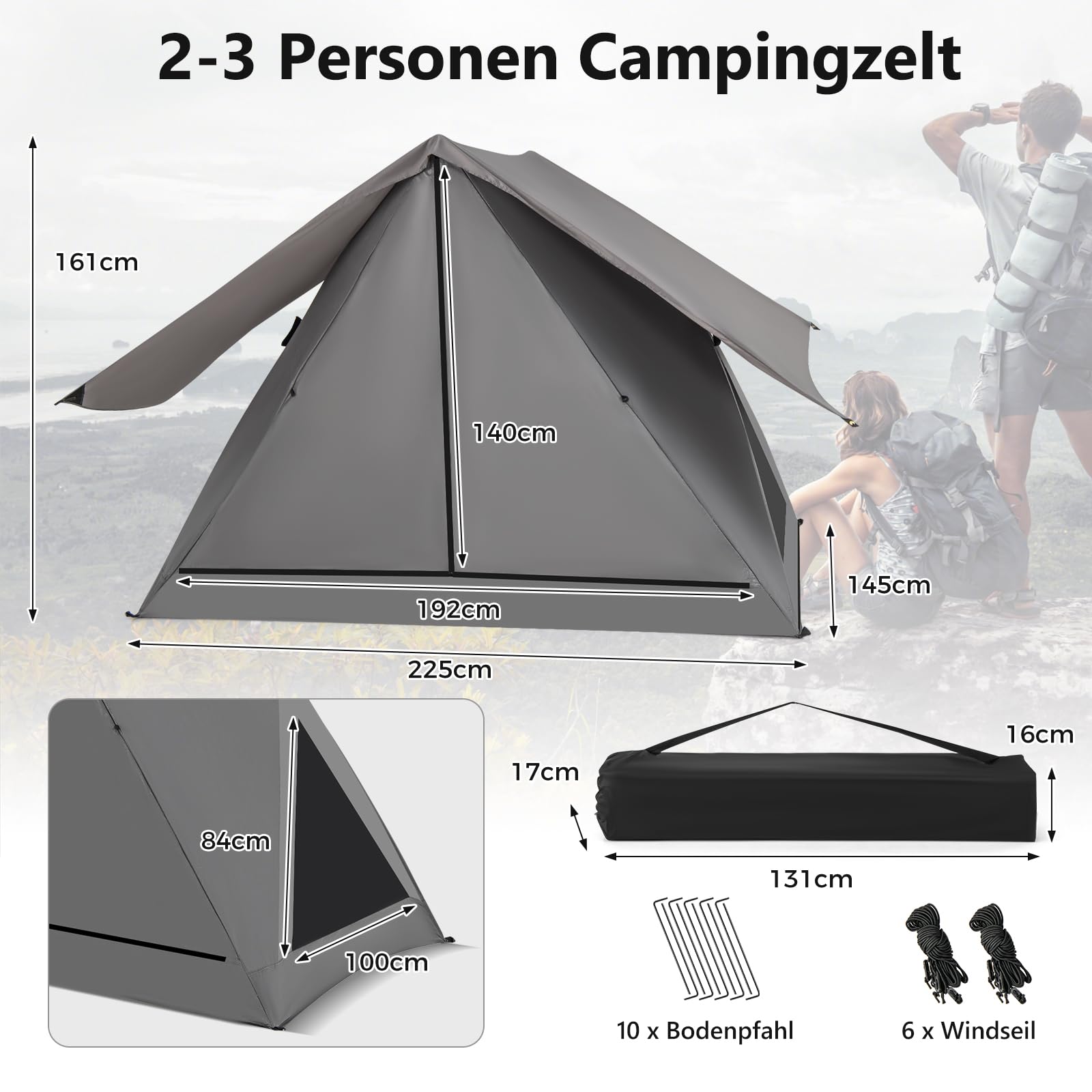 GOPLUS Tente de Camping pour 4-6 Personnes, Tente Familiale Tipi Chapiteaux, 3 Portes, 3 Fenêtres en Maille,Sac de Transport, pour Randonnée, Voyage