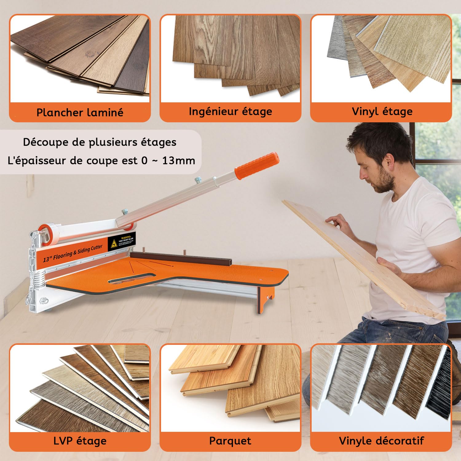 Zozen coupe parquet,découpage laminaire 310mm avec roues - angle de coupe et longueur d'une étape, outils de plancher - découpage laminaire à base de vinyle, bois technique, LVP/T, VCT, SPC, WPC.